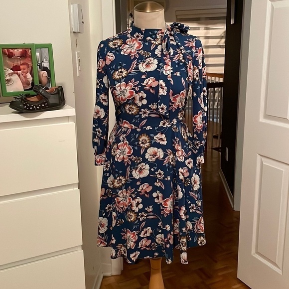 Eliza J Long-Sleeve Tie Neck Fit-&-Flare Dress - Picture 5 of 10